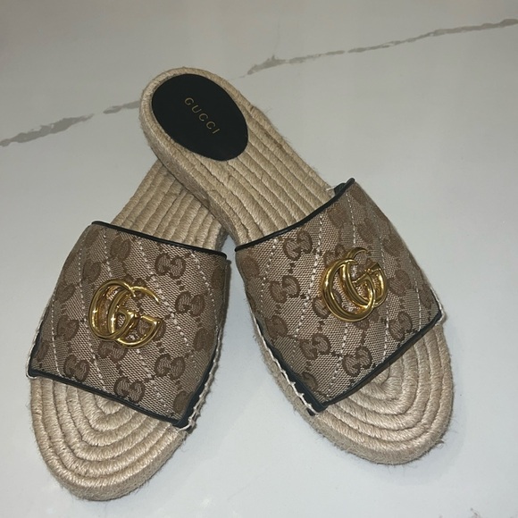 Gucci espadrilles canvas sandal with gold hardware. Used a few times. - Picture 1 of 7